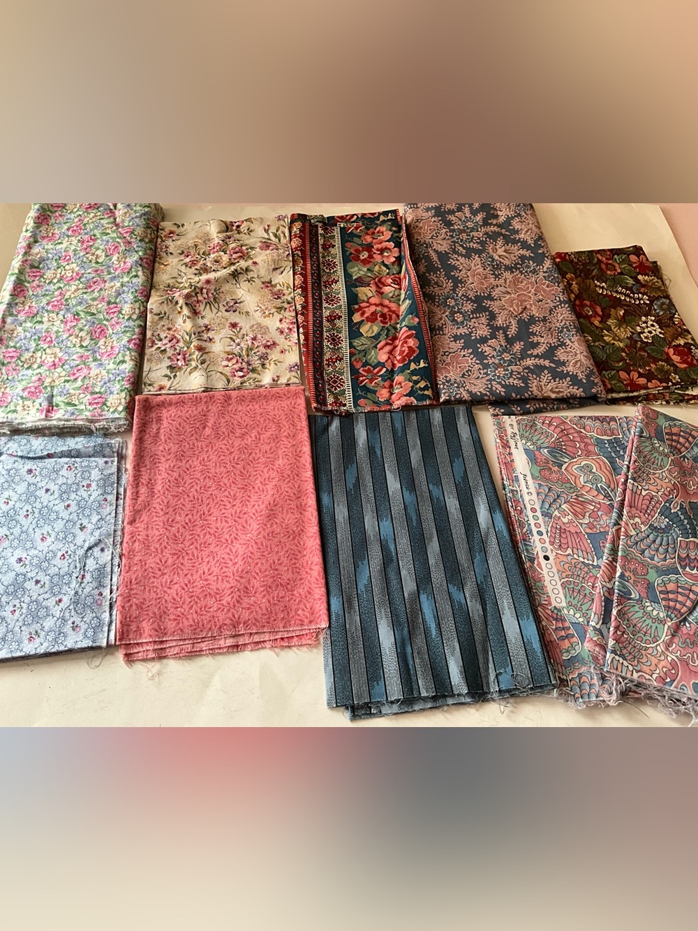 Quilting Sewing Fabric Lot Remnants Cottage Core Style Cotton Floral Multi Color